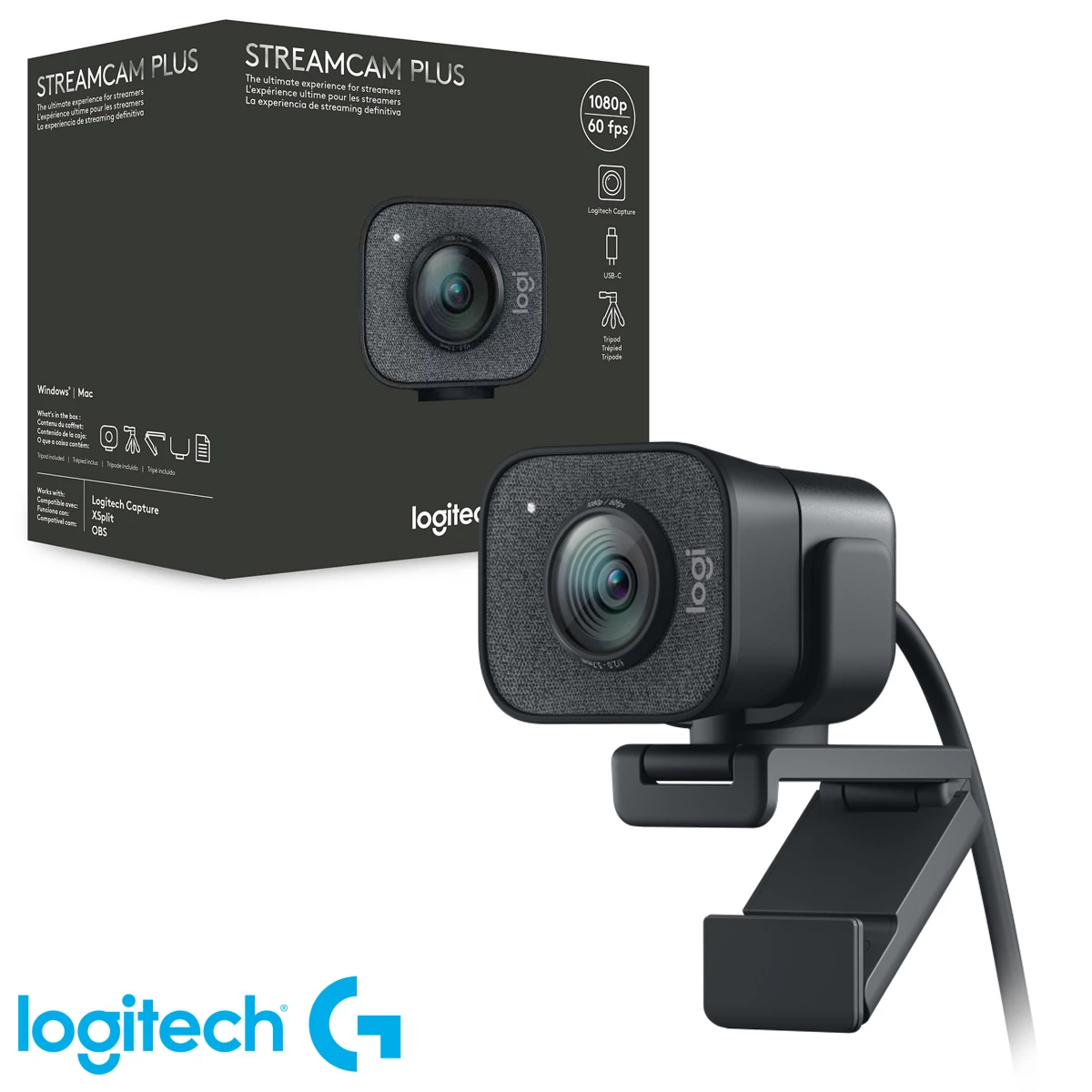 Cámara Webcam Logitech Streamcam Plus 1080p / 60fps USB-C + trípode