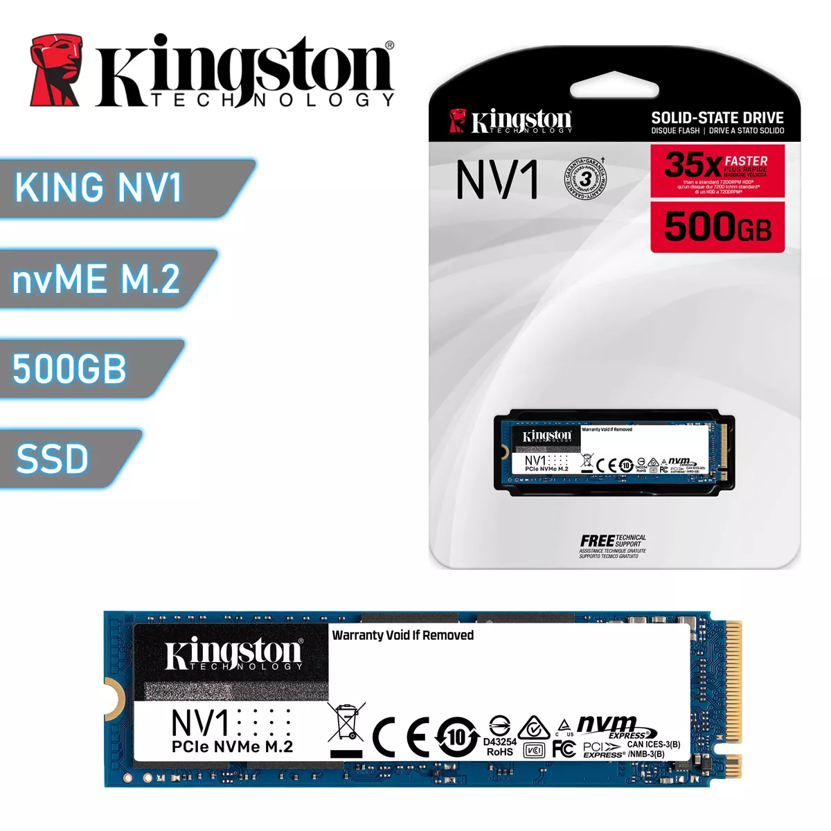 Fiordo región Renacimiento Disco sólido SSD M.2 NVMe Kingston NV1 500Gb | Quito Ecuador